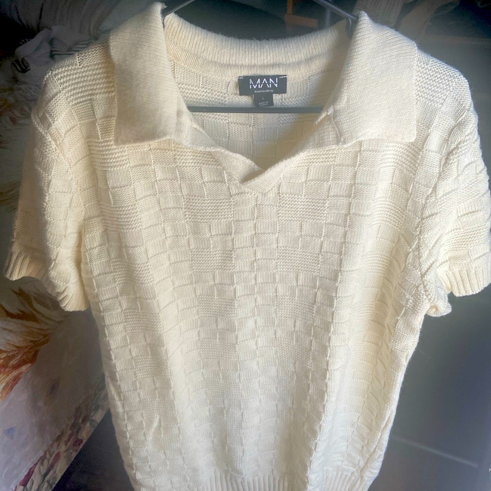 Checkered pattern V-neck T-shirt